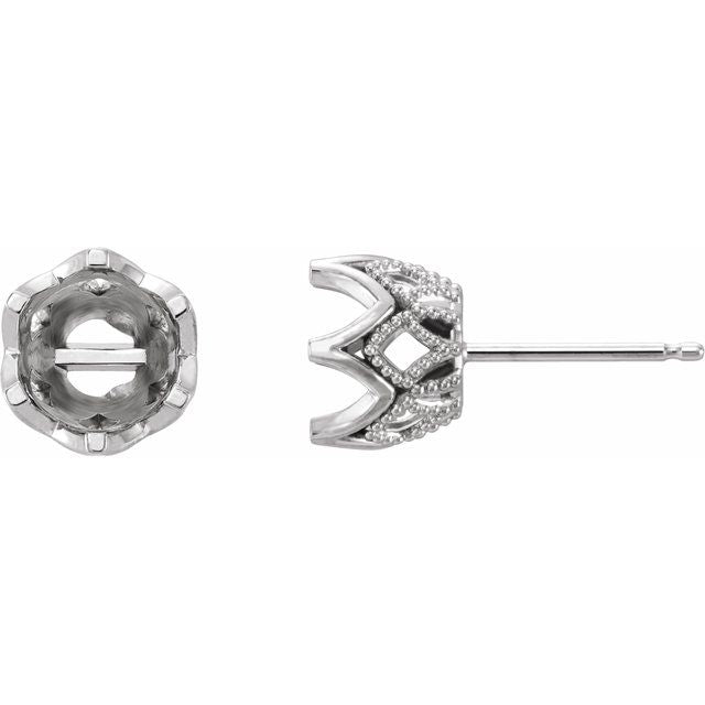 6-Prong Crown Earring Mountings (mount only)