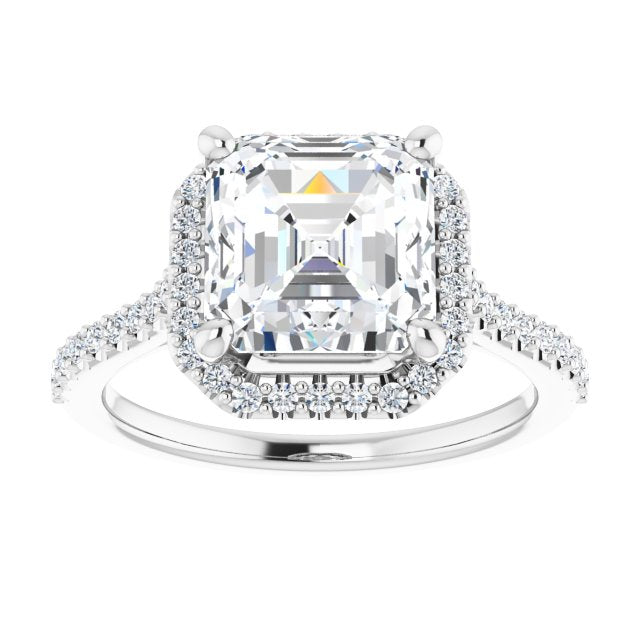 Asscher Moissanite Accented Halo Ring