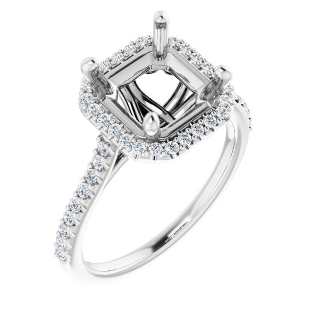 Asscher Accented Halo Ring Mounting (mount only)