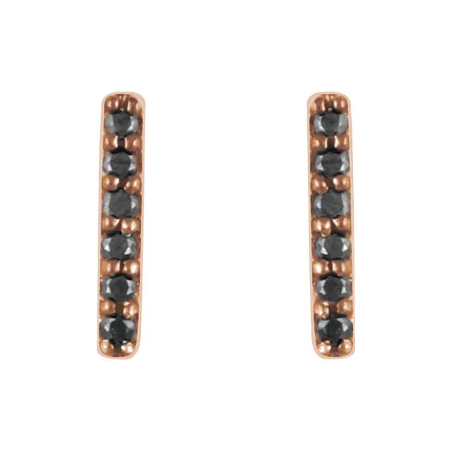 Small Natural Black Diamond Accented Bar Earrings