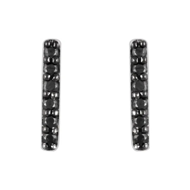 Small Natural Black Diamond Accented Bar Earrings