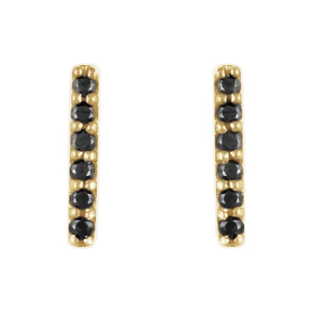 Small Natural Black Diamond Accented Bar Earrings