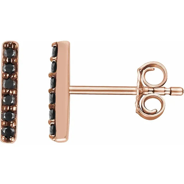 Small Natural Black Diamond Accented Bar Earrings