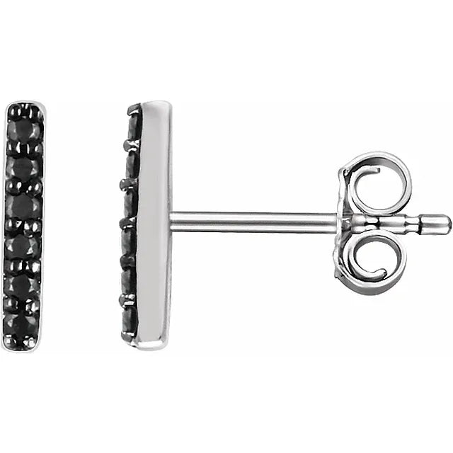 Small Natural Black Diamond Accented Bar Earrings
