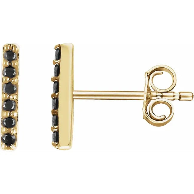 Small Natural Black Diamond Accented Bar Earrings