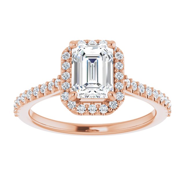 Emerald Cut Moissanite Accented Halo Ring