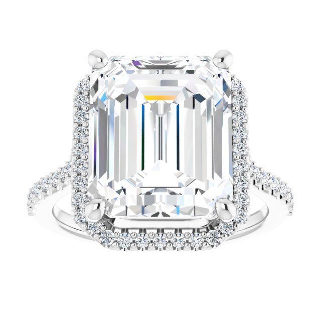 Emerald Cut Moissanite Accented Halo Ring
