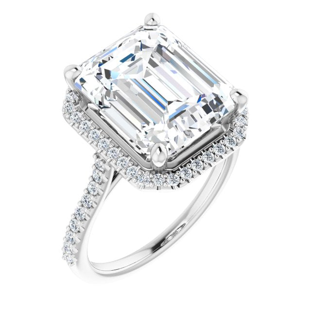 Emerald Cut Moissanite Accented Halo Ring