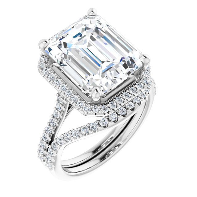 Emerald Cut Moissanite Accented Halo Ring