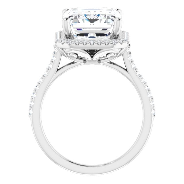 Emerald Cut Moissanite Accented Halo Ring