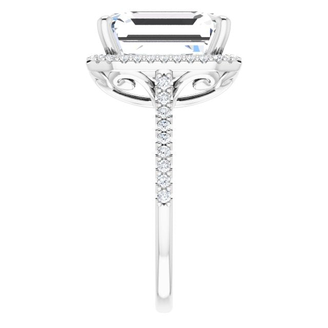 Emerald Cut Moissanite Accented Halo Ring