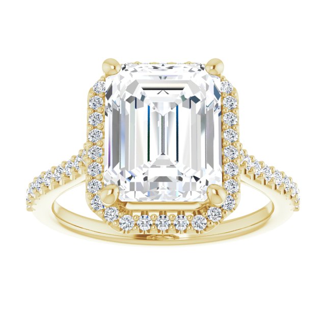 Emerald Cut Moissanite Accented Halo Ring