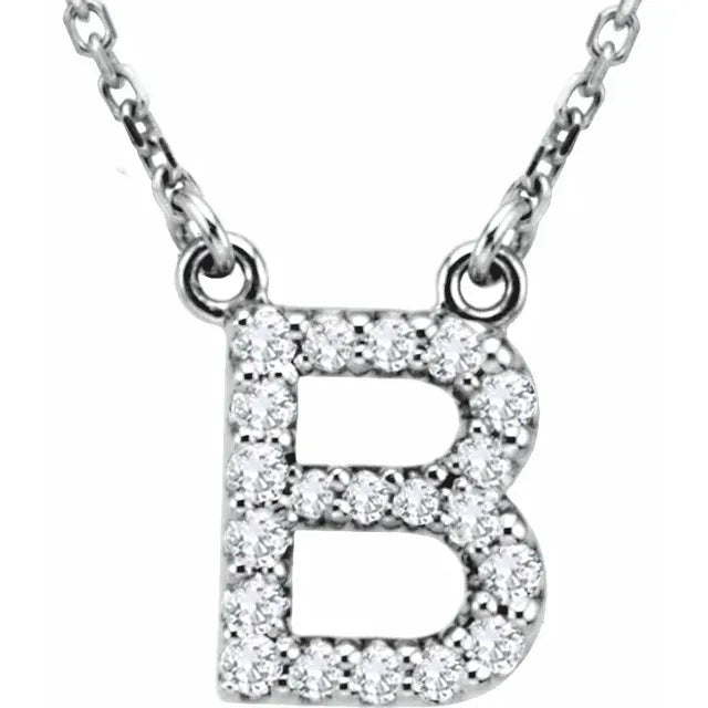 Natural Diamond Initial Necklace in White Gold
