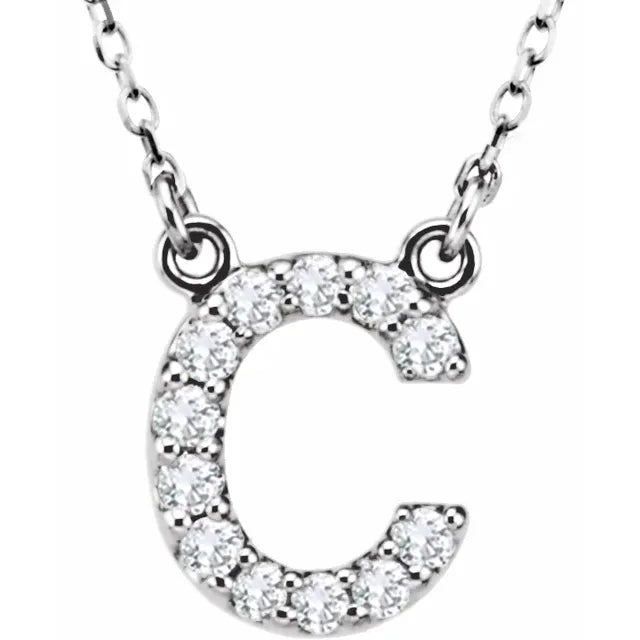 Natural Diamond Initial Necklace in White Gold