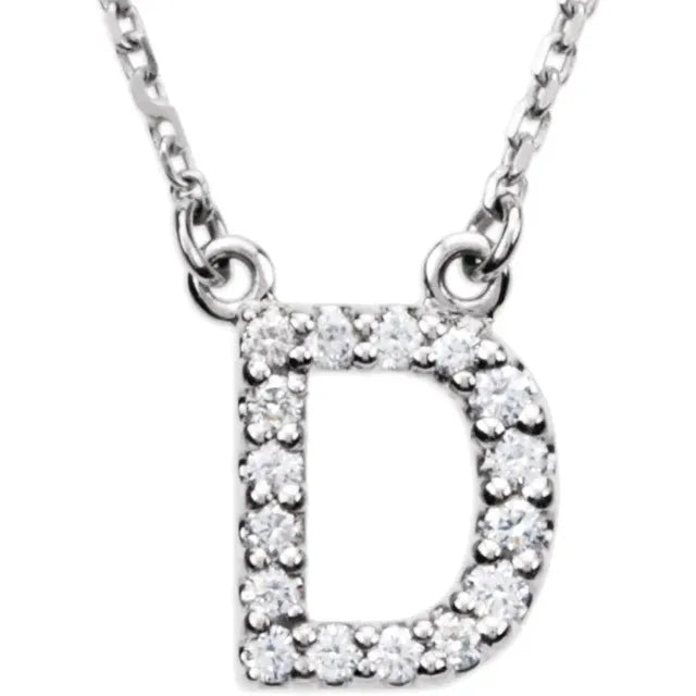 Natural Diamond Initial Necklace in White Gold