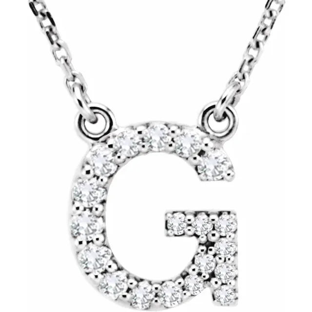 Natural Diamond Initial Necklace in White Gold