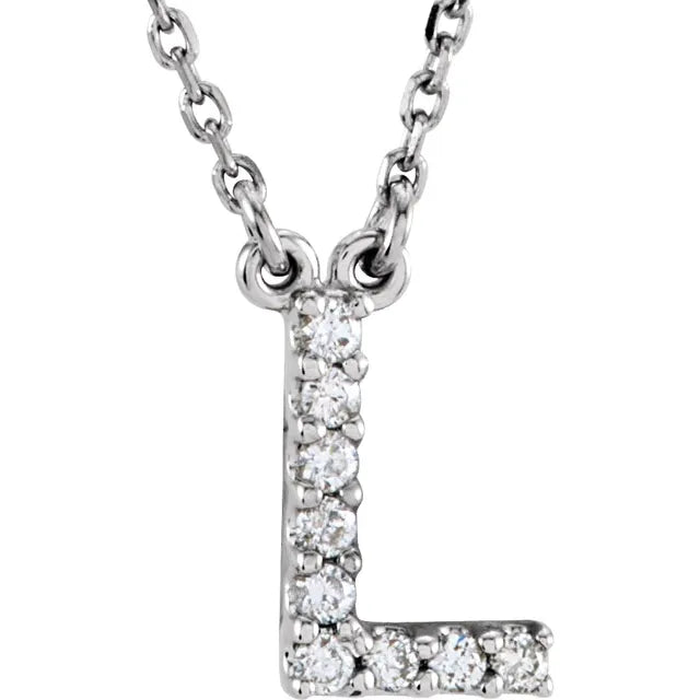 Natural Diamond Initial Necklace in White Gold