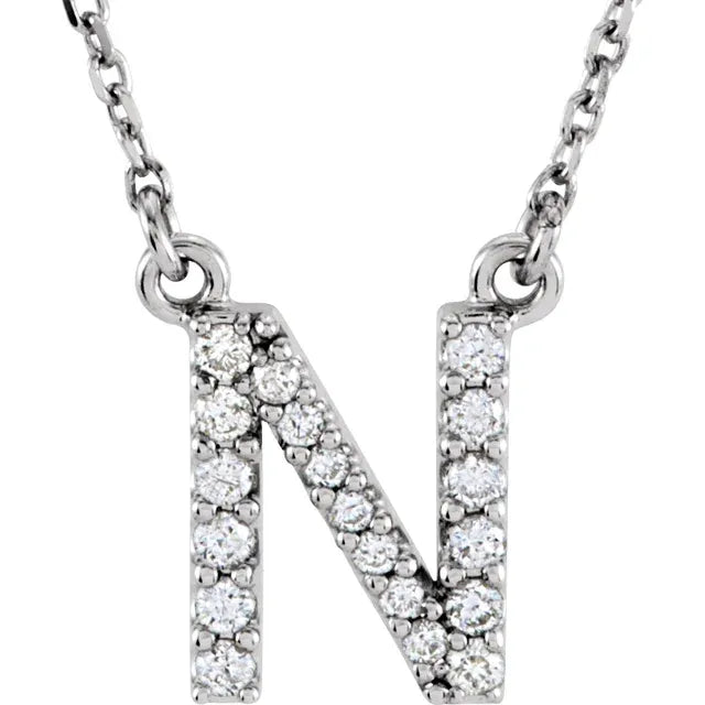 Natural Diamond Initial Necklace in White Gold