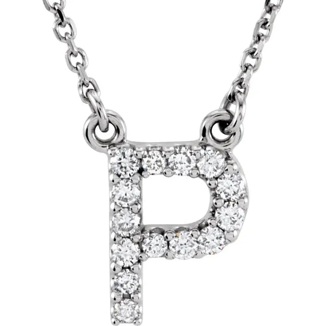Natural Diamond Initial Necklace in White Gold