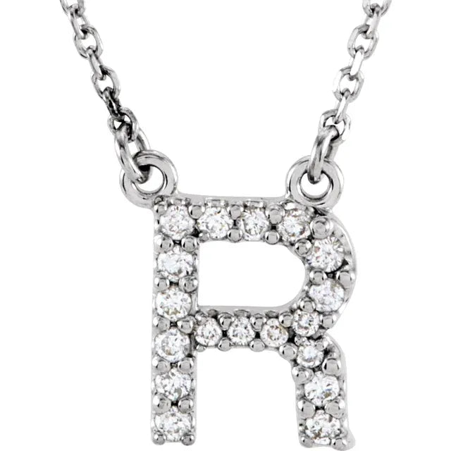 Natural Diamond Initial Necklace in White Gold