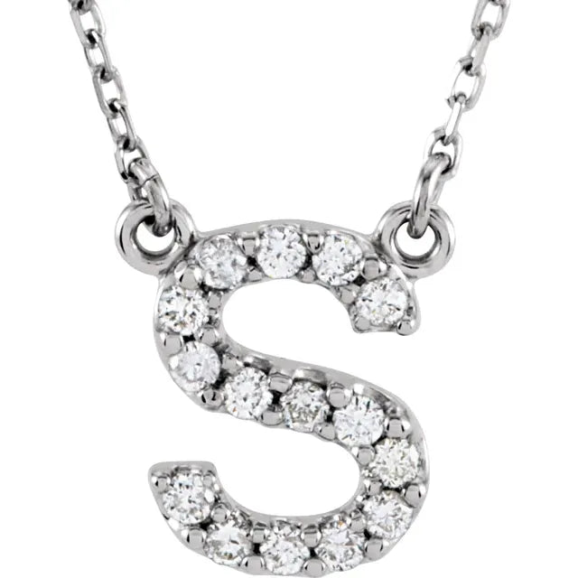 Natural Diamond Initial Necklace in White Gold