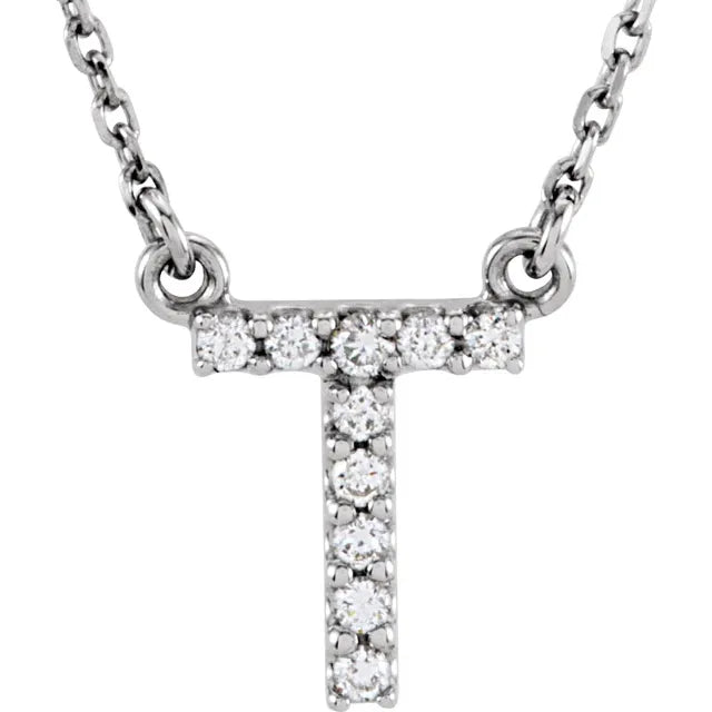Natural Diamond Initial Necklace in White Gold