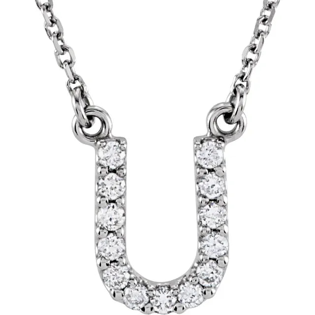 Natural Diamond Initial Necklace in White Gold