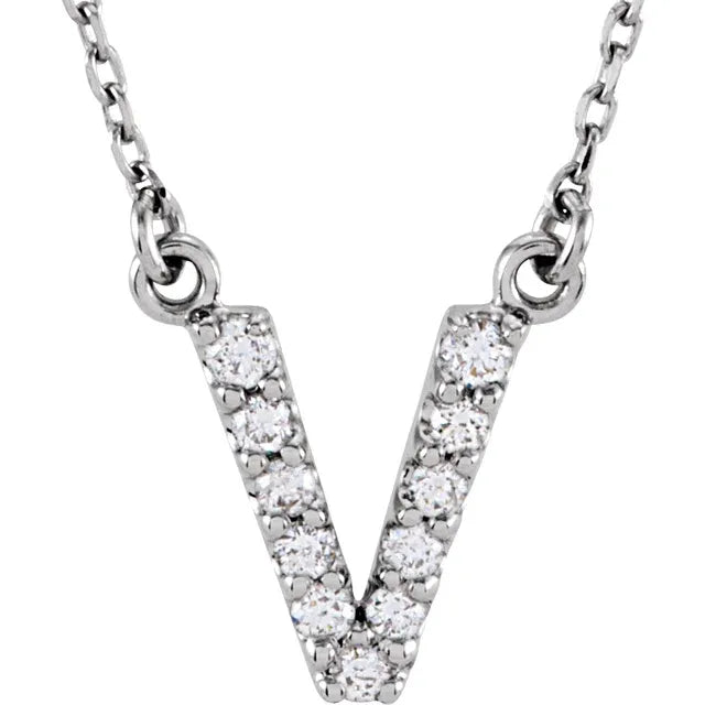Natural Diamond Initial Necklace in White Gold