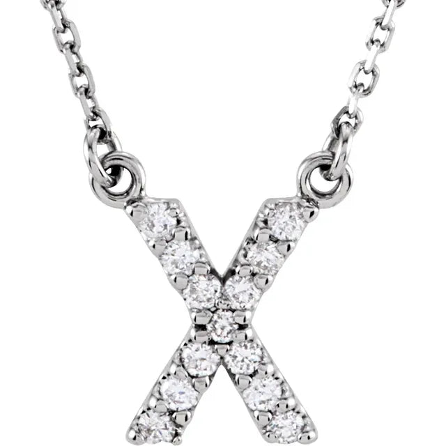 Natural Diamond Initial Necklace in White Gold