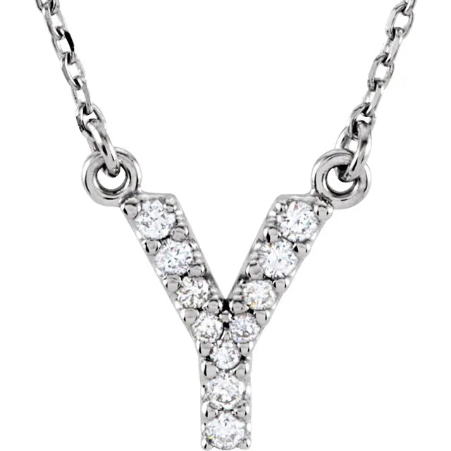 Natural Diamond Initial Necklace in White Gold