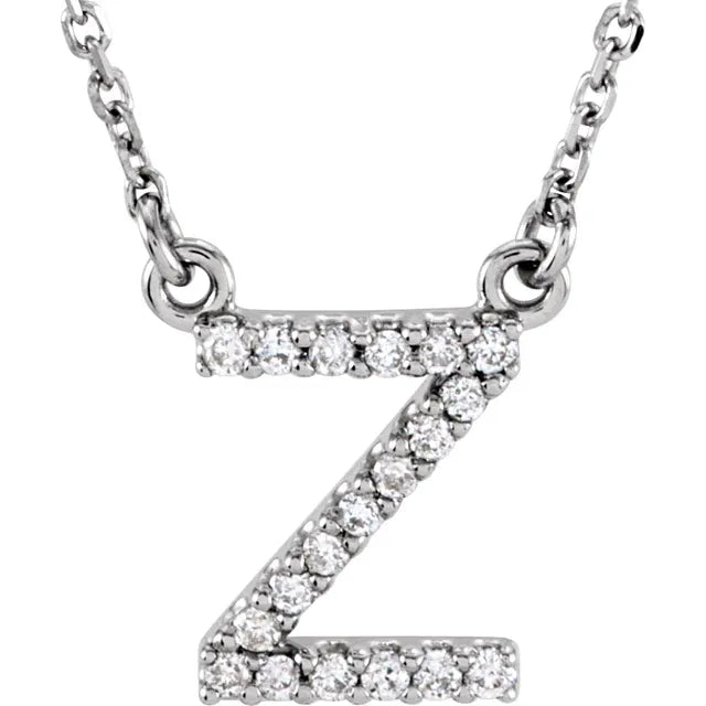 Natural Diamond Initial Necklace in White Gold