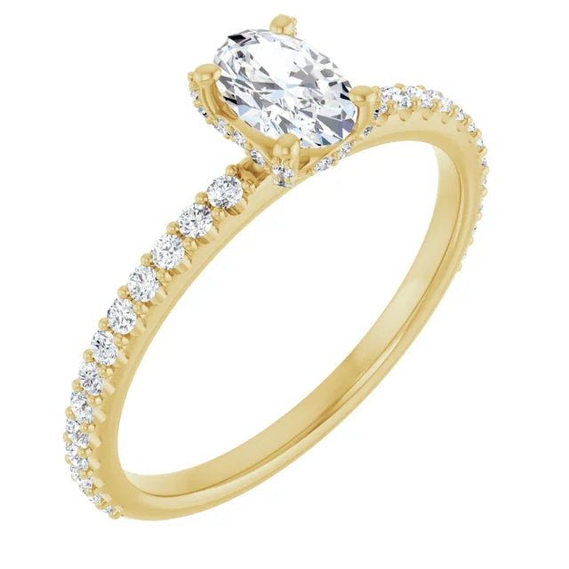 6 x 4 mm Oval Natural Diamond Accented Halo Ring