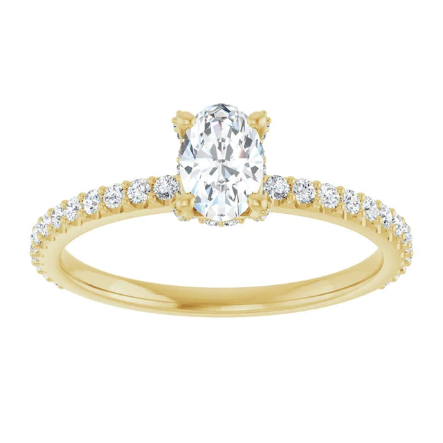 6 x 4 mm Oval Natural Diamond Accented Halo Ring