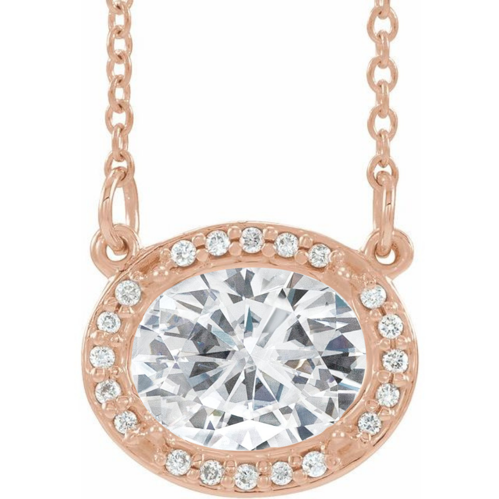 Oval Moissanite Lab-Grown Diamond Accented Halo Necklace