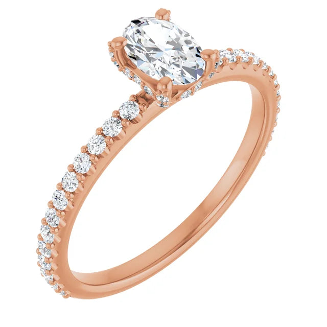 6 x 4 mm Oval Natural Diamond Accented Halo Ring