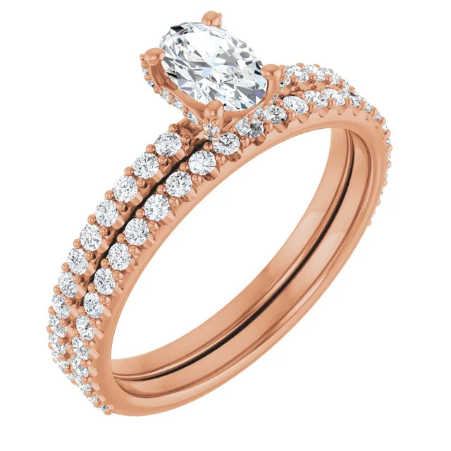 6 x 4 mm Oval Natural Diamond Accented Halo Ring