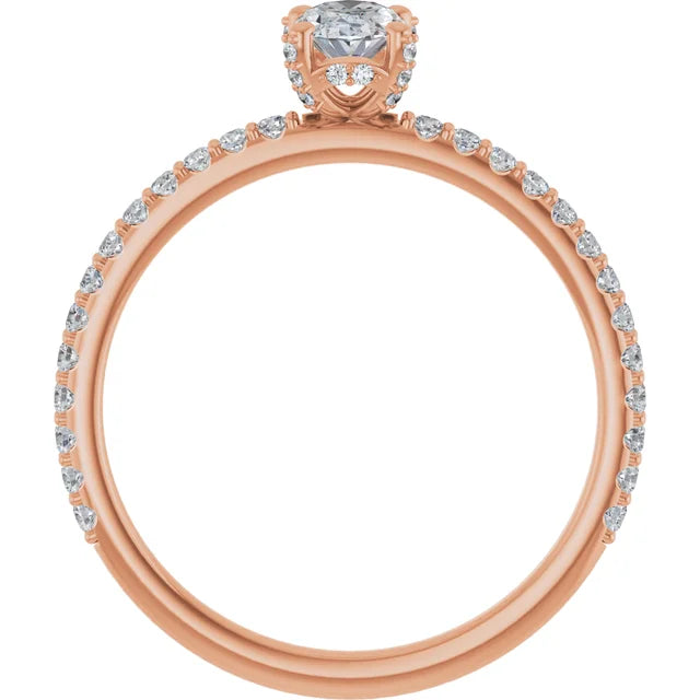 6 x 4 mm Oval Natural Diamond Accented Halo Ring