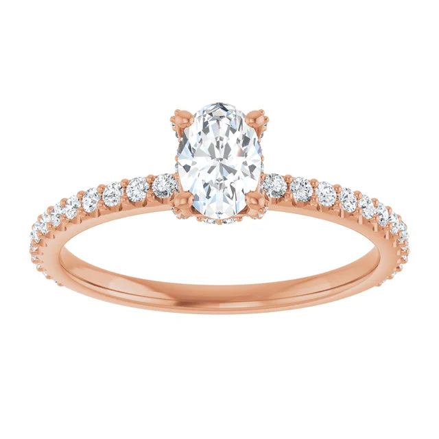 6 x 4 mm Oval Natural Diamond Accented Halo Ring