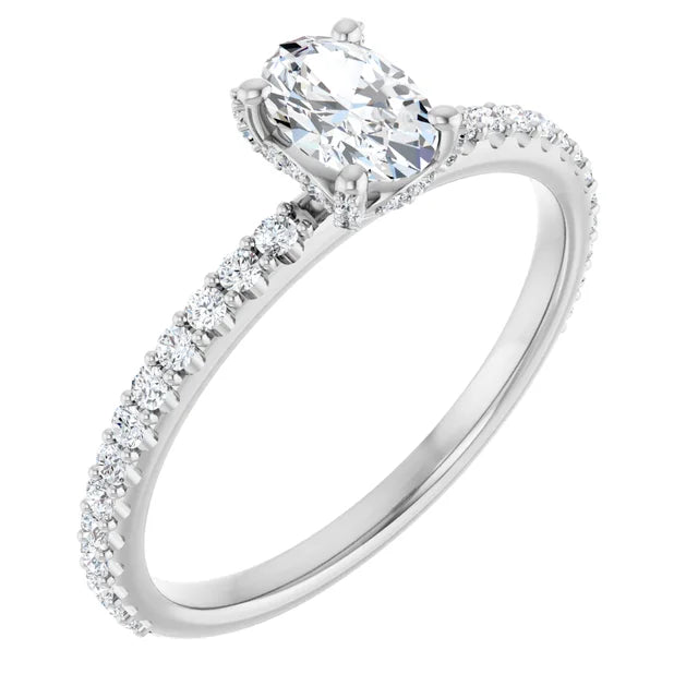 6 x 4 mm Oval Natural Diamond Accented Halo Ring