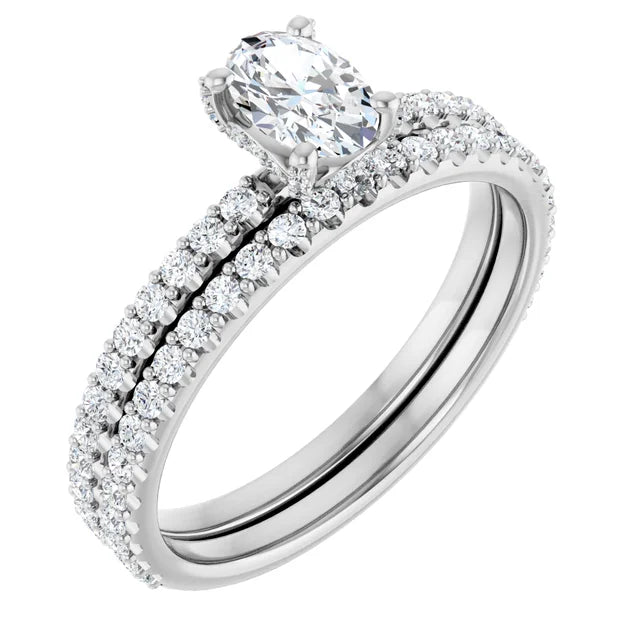 6 x 4 mm Oval Natural Diamond Accented Halo Ring