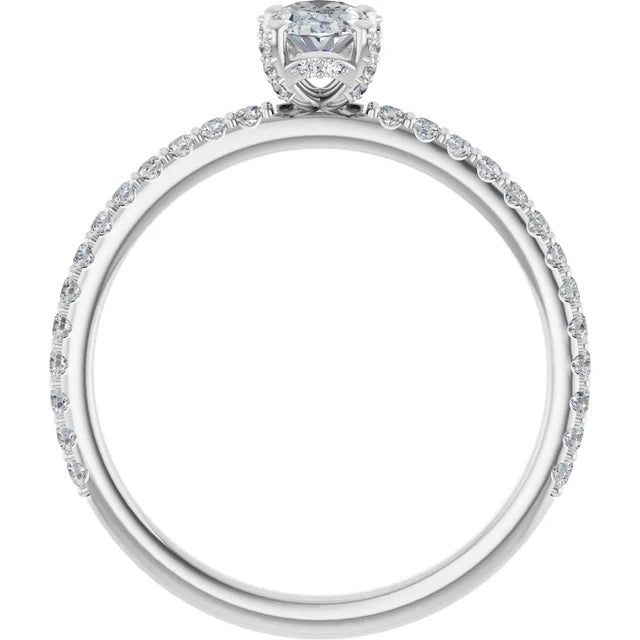 6 x 4 mm Oval Natural Diamond Accented Halo Ring