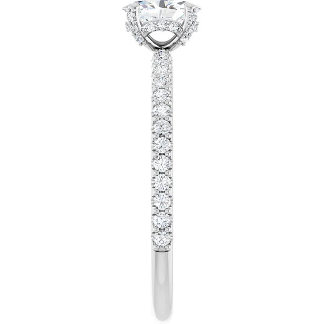 6 x 4 mm Oval Natural Diamond Accented Halo Ring