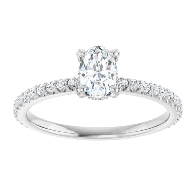 6 x 4 mm Oval Natural Diamond Accented Halo Ring