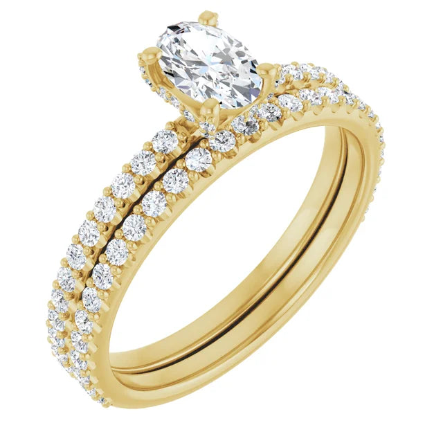 6 x 4 mm Oval Natural Diamond Accented Halo Ring