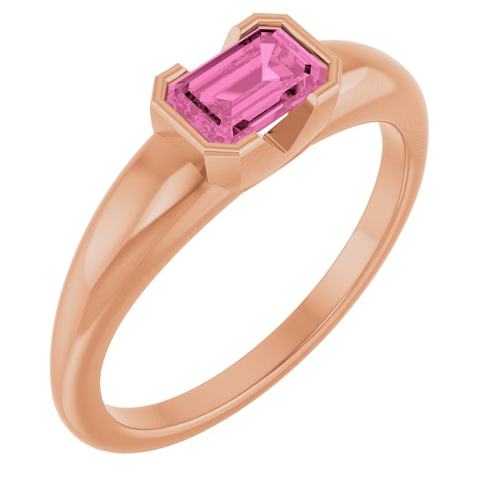 14K Yellow Lab-Grown Pink Sapphire Ring