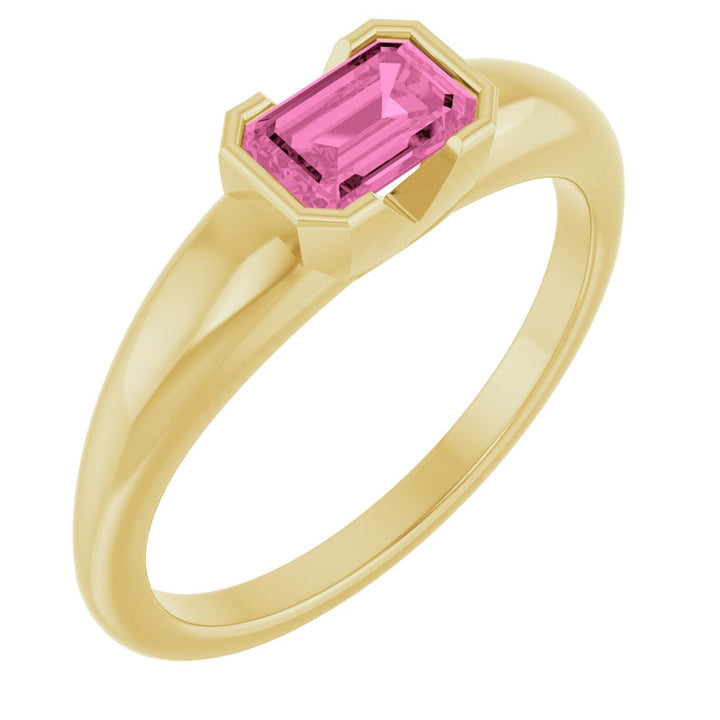 14K Yellow Lab-Grown Pink Sapphire Ring
