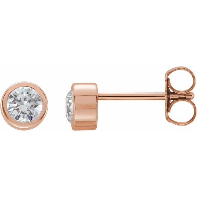 Round Bezel Set Lab-Grown Diamond or Moissanite Stud Earrings