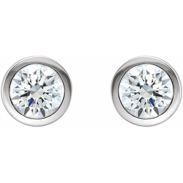 Round Bezel Set Lab-Grown Diamond or Moissanite Stud Earrings