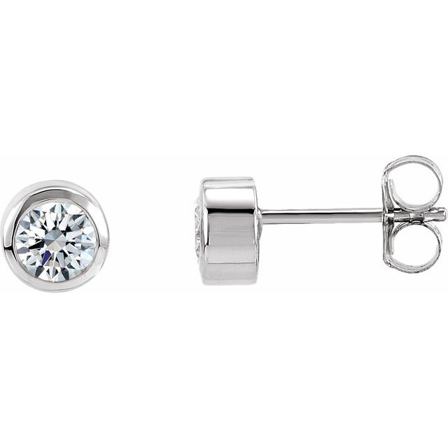 Round Bezel Set Lab-Grown Diamond or Moissanite Stud Earrings