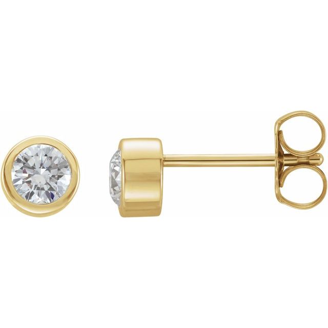 Round Bezel Set Lab-Grown Diamond or Moissanite Stud Earrings